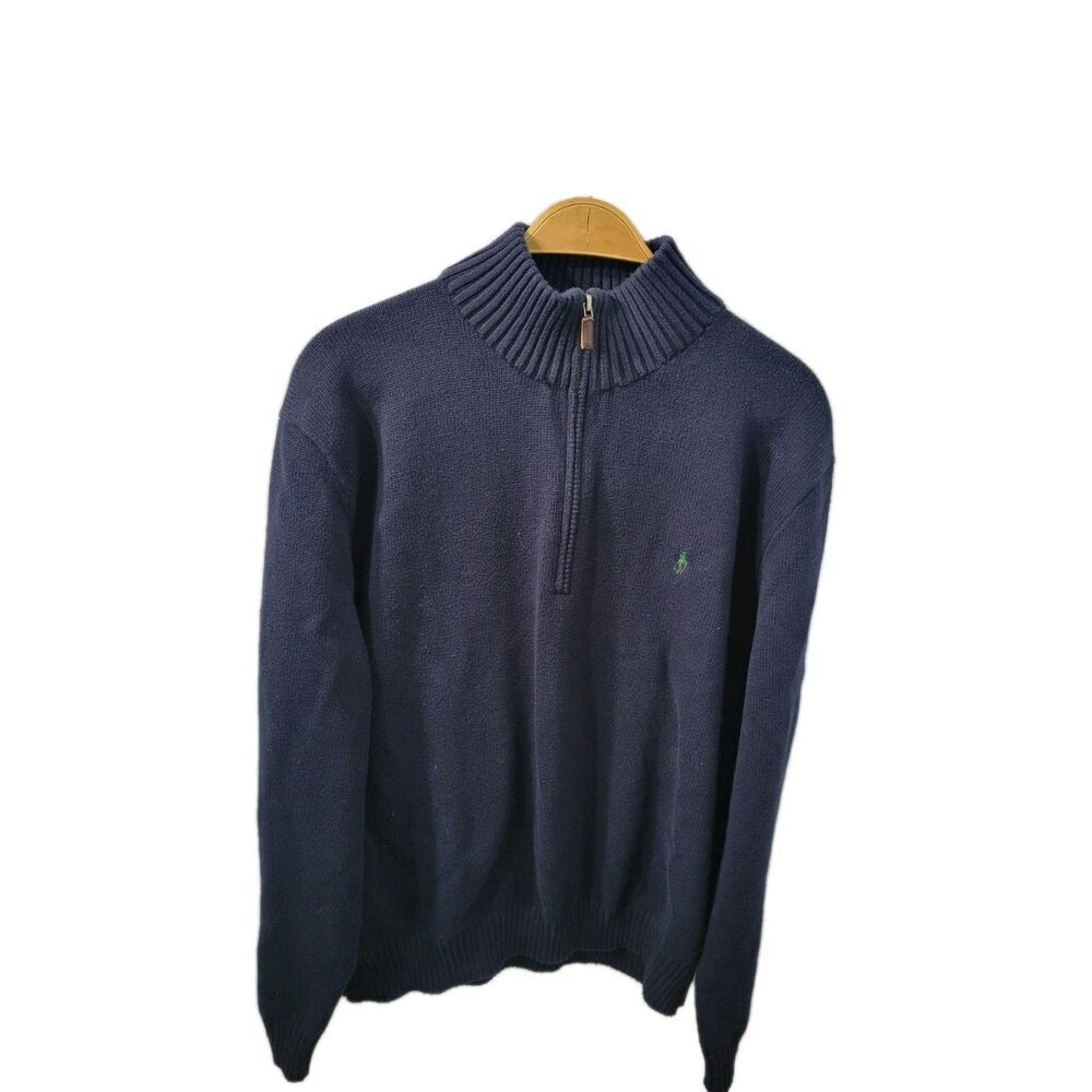 polo ralph lauren mens 1/4 zip Blue Cotton Pullover Sweater Size XXL